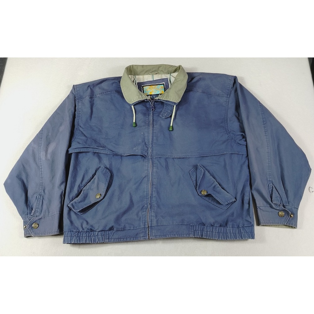 Vintage Stratojac Jacket Mens Large Blue Canvas Windbreaker Lined Elastic Hem